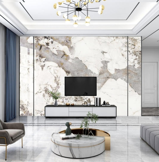 Wit Grijs Goud Hoogglans | PVC Wandpaneel